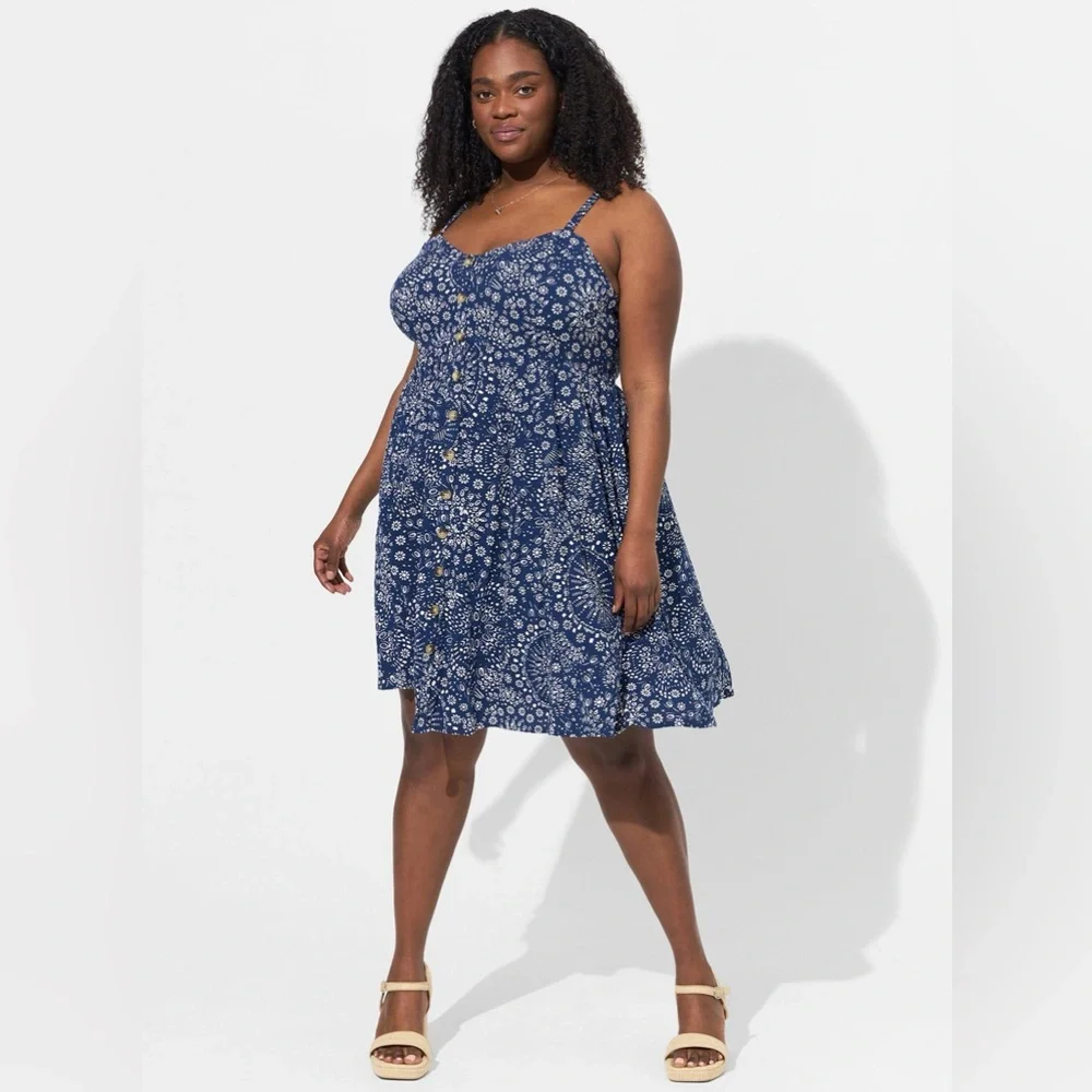 Torrid Mini Rayon Slub Fit Lace-Up Back Fit N’ Flare Dress - Picture 1 of 8